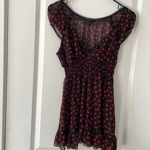 Baby doll top sheer blouse with red hearts